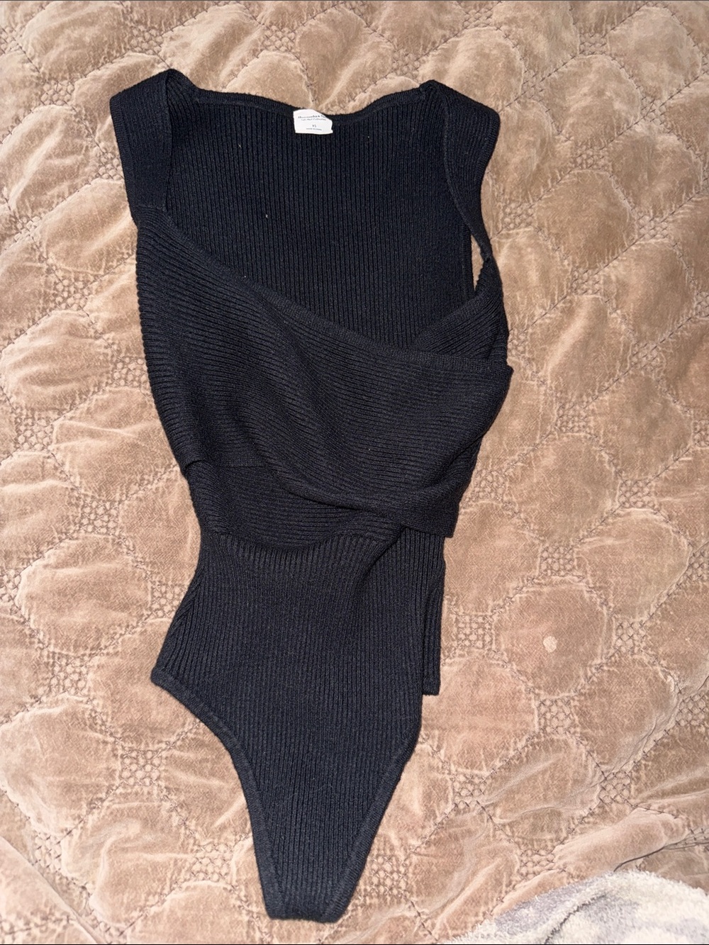 Abercrombie & Fitch Black Ribbed Wrap-Style Bodysuit